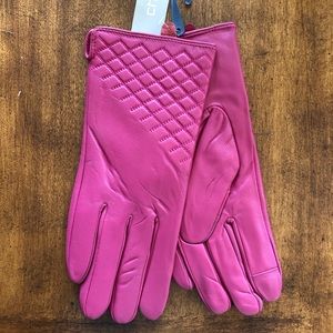 Chico's Butter Soft Raspberry Leather Woven Detail Gloves - L/XL